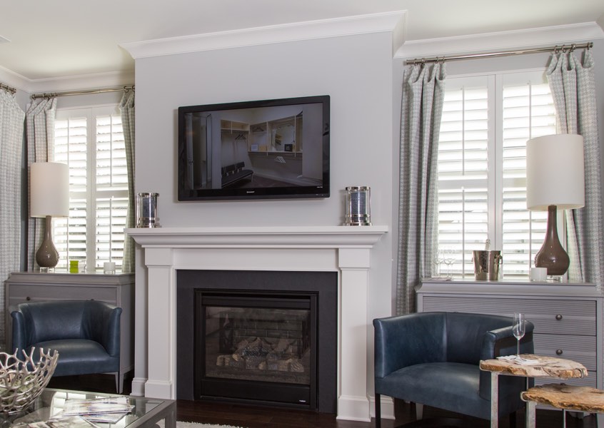 tv room Phoenix faux wood shutters